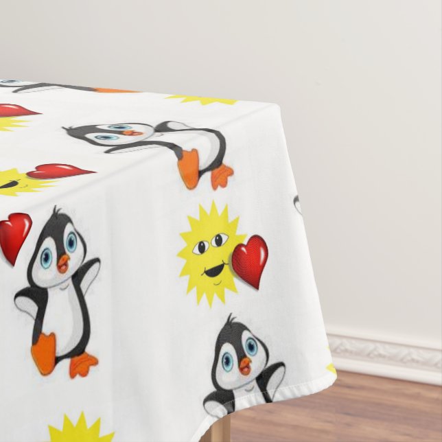 Tablecloth Valentine's Day Penguin Hearts (In Situ)