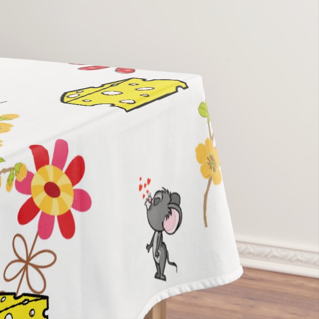 Tablecloth White Cheese Yellow Mouse Floral (In Situ)