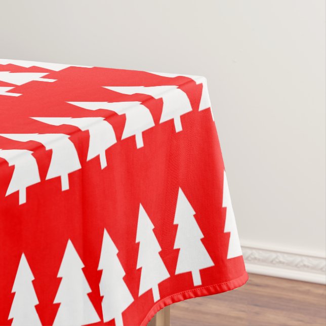  Tablecloth, White Merry Christmas Trees Red  Tablecloth (In Situ)