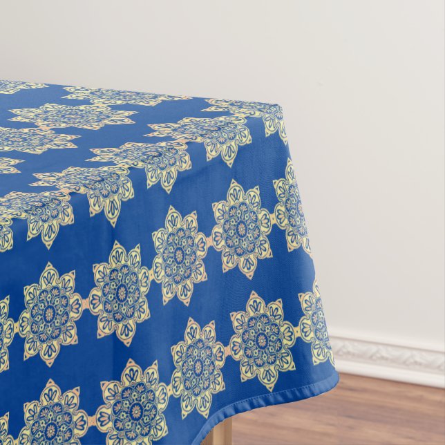  Tablecloth with gold medallions on blue (In Situ)