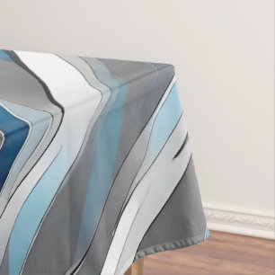 Tablecloth with gray, white and blue lines pattern