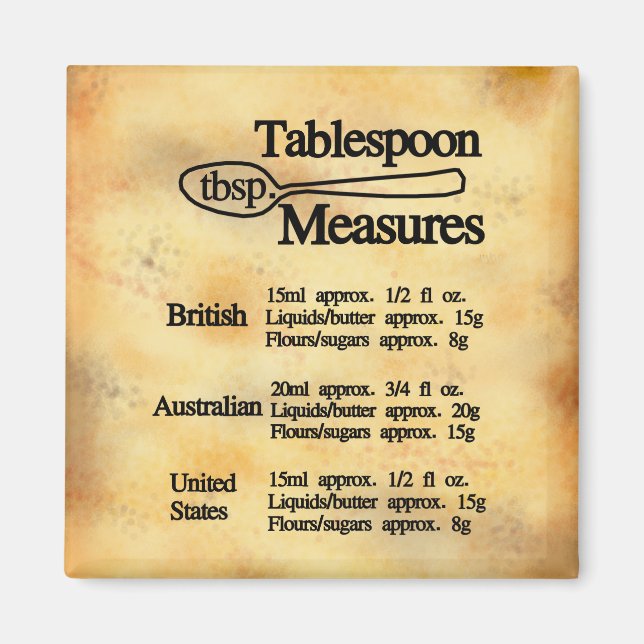 Tablespoon measures conversion chart baking magnet (Front)