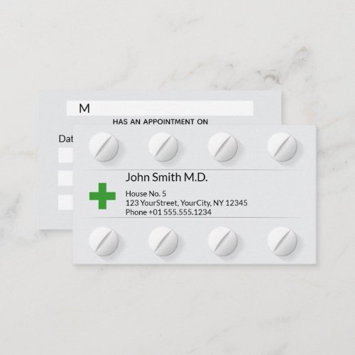 Tablet Box Pills Professional Medical Cross Green Appointment Card