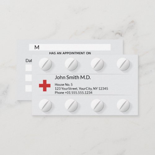 Tablet Box Pills Professional Medical Cross Red Appointment Card