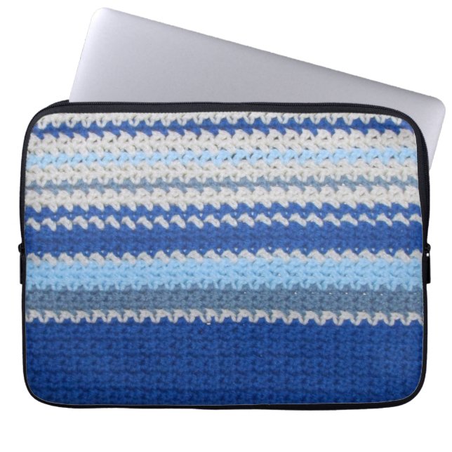 Tablet case - Blue Stripes in Crochet (Front)