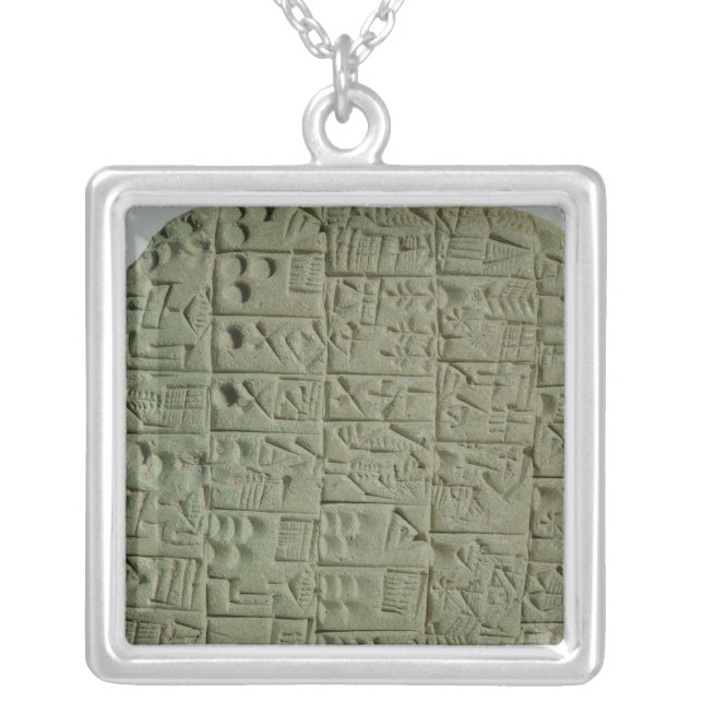 Tablet with cuneiform script silver plated necklace (Front)