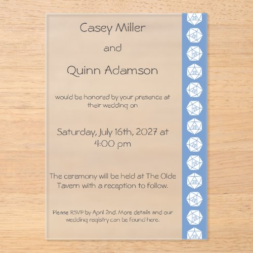 Tabletop Chic in Periwinkle Acrylic Wedding Invitations