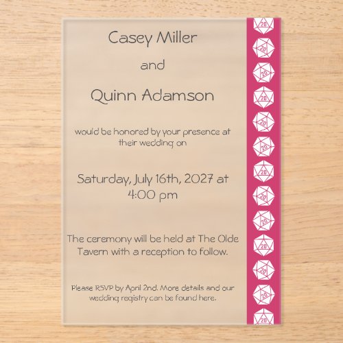 Tabletop Chic in Raspberry Acrylic Wedding Invitations