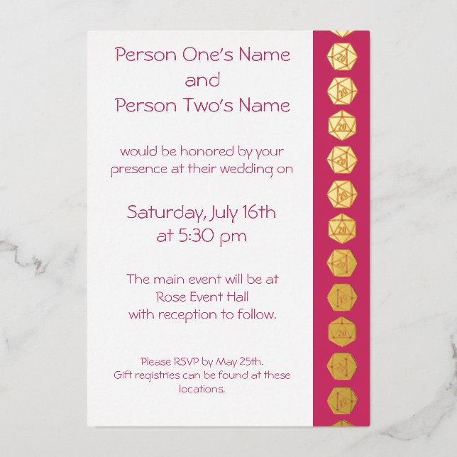 Tabletop Chic in Raspberry Foil Invitation (Front)