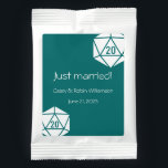 Tabletop Chic in Teal Drink Mix<br><div class="desc">Give your guests a tasty treat to take home at your tabletop gaming-themed wedding or special event with these drink mix pouches, featuring a white, twenty-sided die in the upper right and lower left corners on a rich teal background. Customize the greeting, name, and date text to create a geeky,...</div>