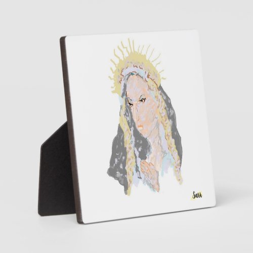 Tabletop  Easel With Canvas     Virgin Mary Plaque