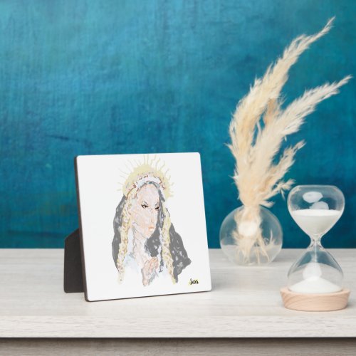 Tabletop  Easel With Canvas   Virgin Mary Plaque