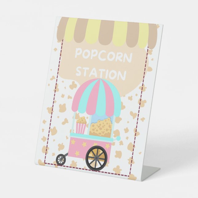 Tabletop Food Signage Popcorn Station Pedestal Sign (Front)
