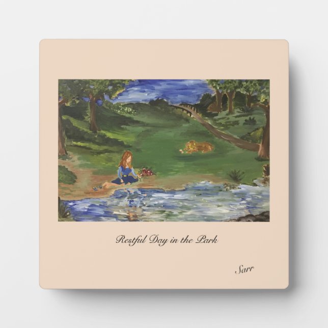 Tabletop Plaque Easel  :   Restful Day in the Park (Front)