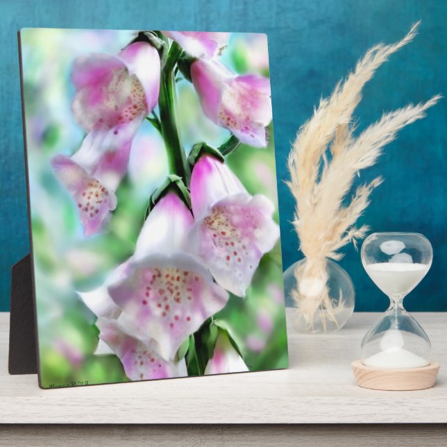 Tabletop Plaque Foxglove Art in Pastel Colors (Side)