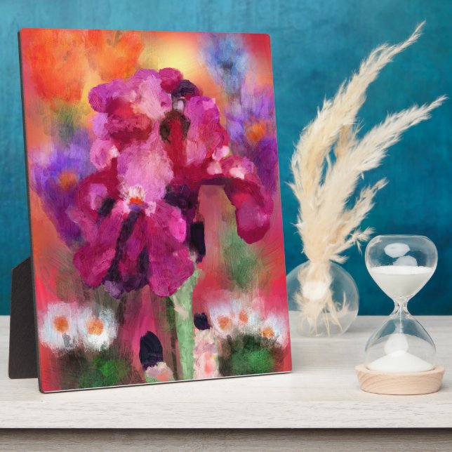 Tabletop Plaque Impressionistic Bearded Iris Art (Side)