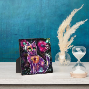Tabletop Plaque Whimsical Abstract Floral Cat