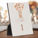 Tabletop Plaque with Easel<br><div class="desc">We Can Bearly Wait Table Numbers! This little bear is waiting for the big baby party, sitting in a hot air balloon built out of pink and cream balloons. Whimsical watercolors and modern typography complement the design. Personalize this cute Bear Baby Shower Invitation with your baby shower details easily and...</div>