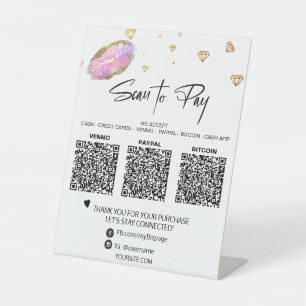 *~* Tabletop QR  3 PAYMENT Table Tent LIPS DIAMOND Pedestal Sign