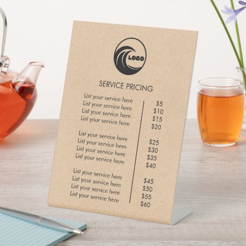 Tabletop Signs Rustic Kraft Price List Display