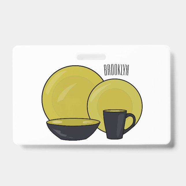 Tableware set cartoon illustration  badge (Front)