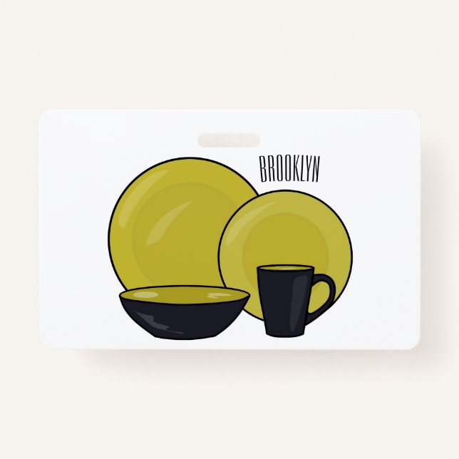Tableware set cartoon illustration  badge (Front)