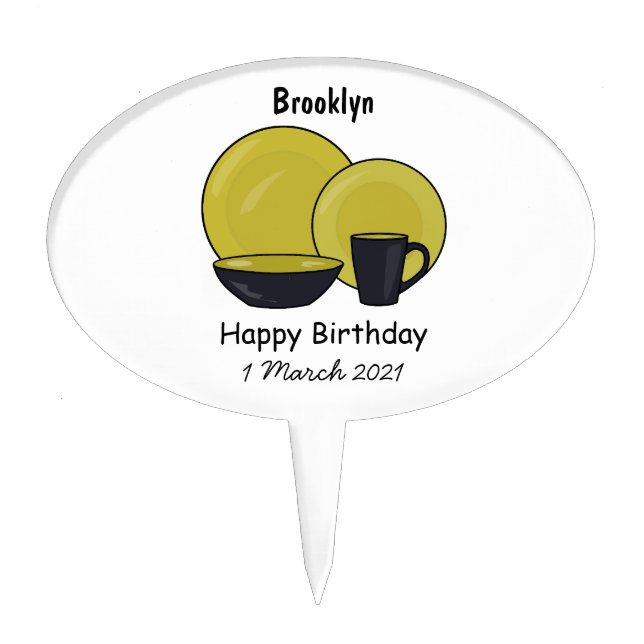 Tableware set cartoon illustration  cake topper (Front)