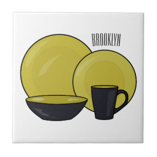 Tableware set cartoon illustration ceramic tile