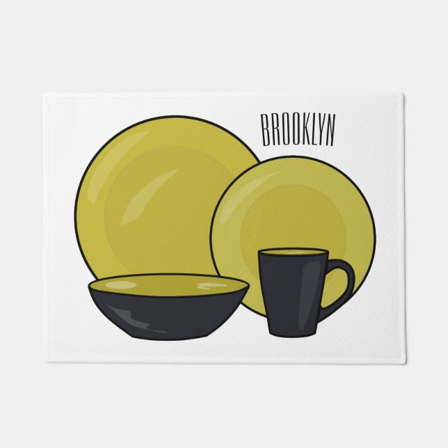 Tableware set cartoon illustration  doormat (Front)