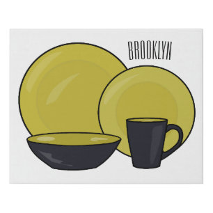 Tableware set cartoon illustration faux canvas print
