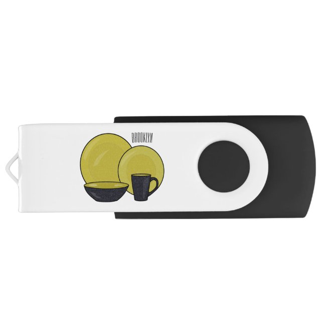 Tableware set cartoon illustration  flash drive (Back)