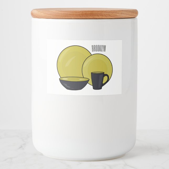 Tableware set cartoon illustration  food label (Front)
