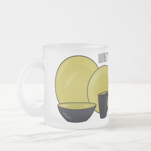 Tableware set cartoon illustration  frosted glass coffee mug