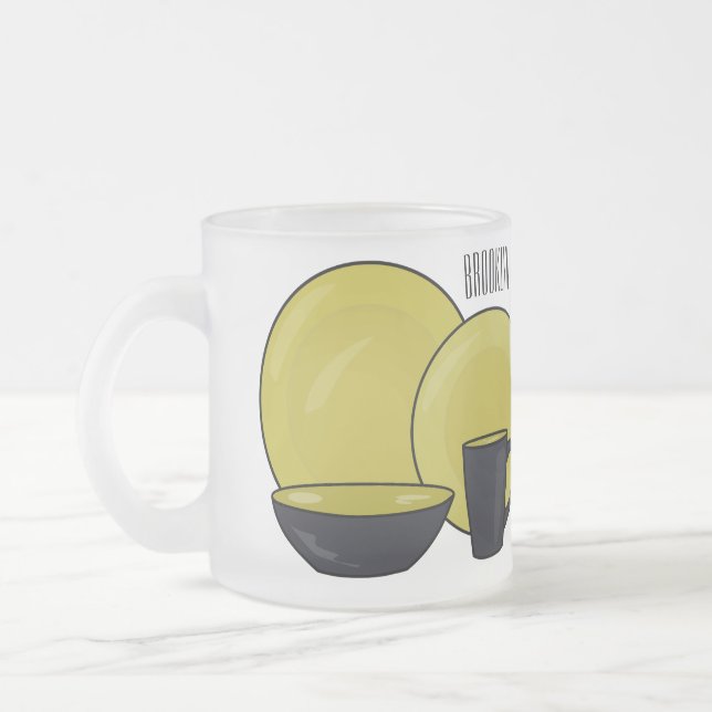 Tableware set cartoon illustration  frosted glass coffee mug (Left)