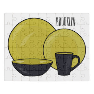 Tableware set cartoon illustration  jigsaw puzzle