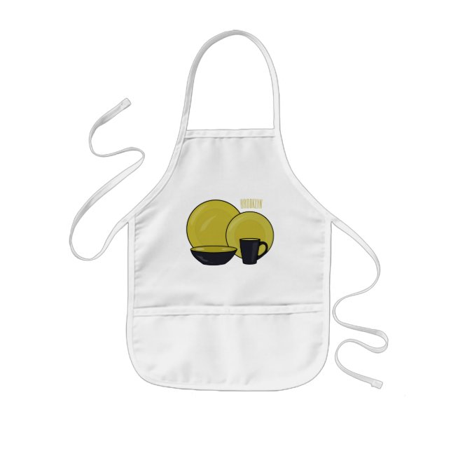 Tableware set cartoon illustration  kids' apron (Front)