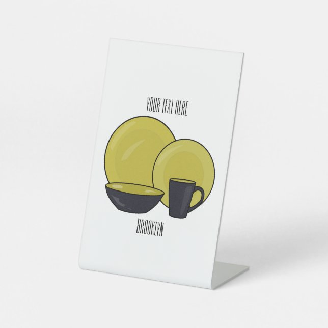 Tableware set cartoon illustration  pedestal sign (Front)