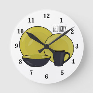 Tableware set cartoon illustration round clock