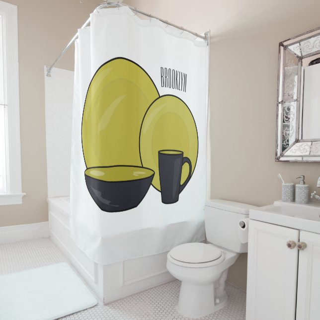 Tableware set cartoon illustration  shower curtain (In Situ)