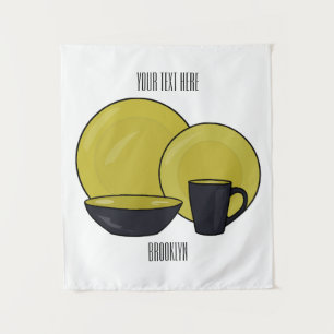 Tableware set cartoon illustration tapestry