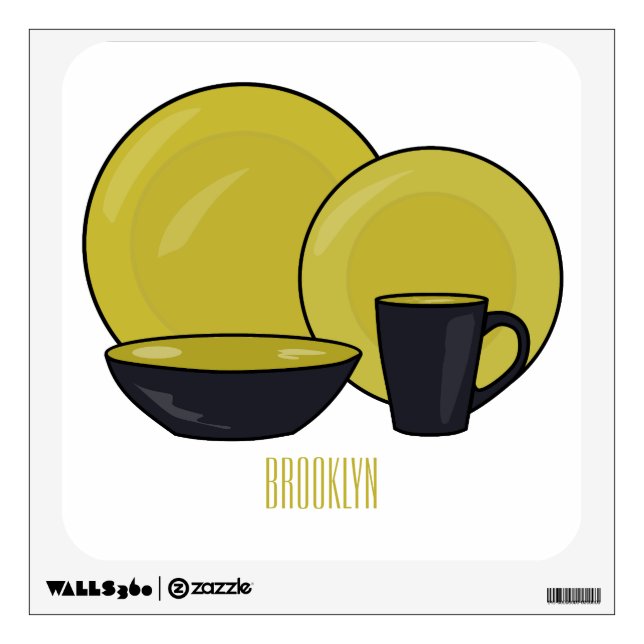 Tableware set cartoon illustration  wall decal (Front)