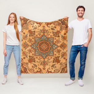 Tabriz carpet style light, warm colors fleece blanket