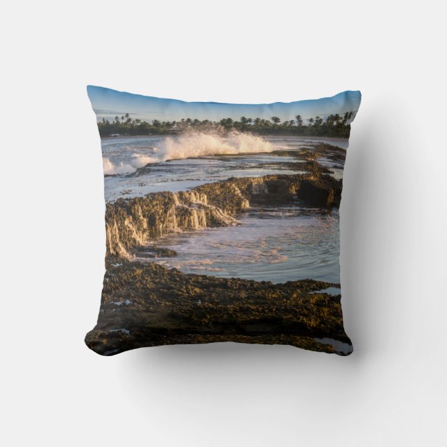 Tabuba Beach: Breaking Waves On The Reefs Throw Pillow (Front)