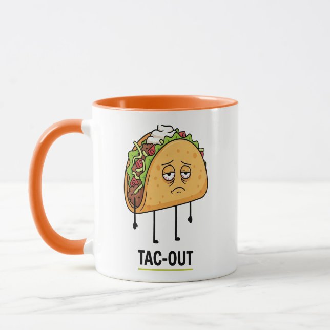 Tac-Out Mood – Funny Exhausted Taco Pun Mug (Left)