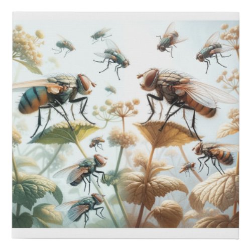 Tachinid Flies in Natural Elegance IREF451 _ Water Faux Canvas Print