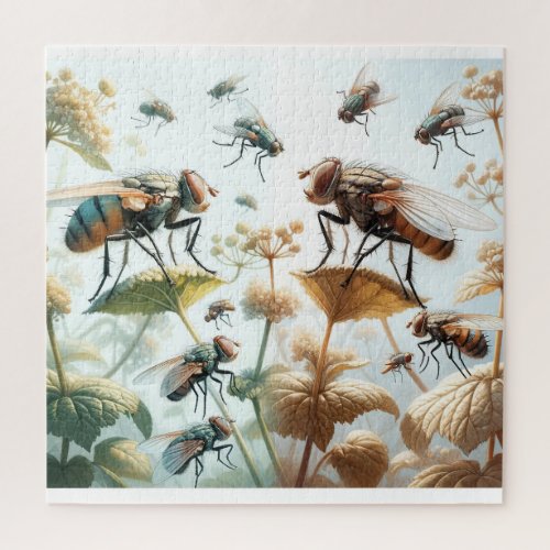 Tachinid Flies in Natural Elegance IREF451 _ Water Jigsaw Puzzle