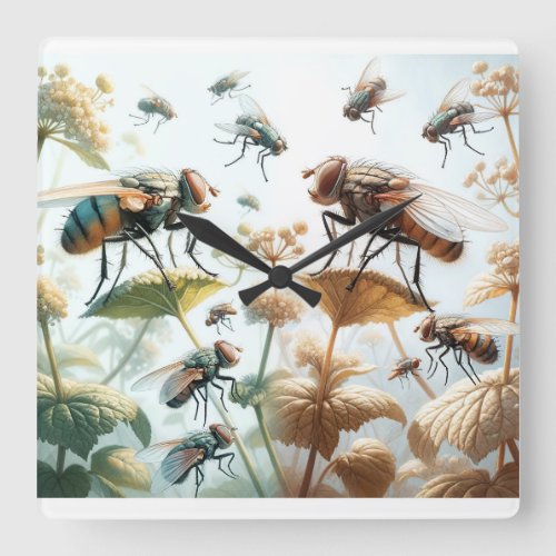 Tachinid Flies in Natural Elegance IREF451 _ Water Square Wall Clock