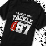 Tackle 87th Birthday 87 Years Couples Anniversary T-Shirt<br><div class="desc">This fun football birthday design is perfect for an 87th birthday football theme birthday party to celebrate turning 87 years old! It is also great for an 87 year wedding anniversary party for couples celebrating their 87th anniversary together. Features "Ready To Tackle 87" quote with football graphic. Perfect for anyone...</div>