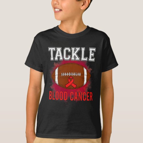 Tackle Blood Cancer Awareness Men Women Red Ribbon T_Shirt