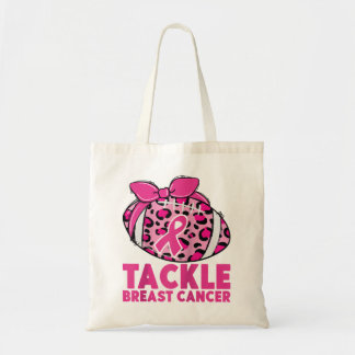Tackle Breast Cancer Awareness Pink Ribbon Leopard Tote Bag